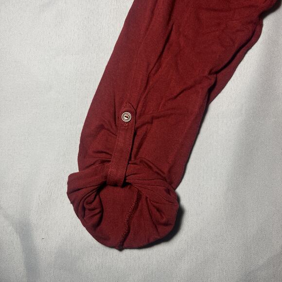 Lucky Brand Henley Blouse Womens Red Roll Tab Sleeve Size L Velvet Front Peasant - Picture 4 of 9